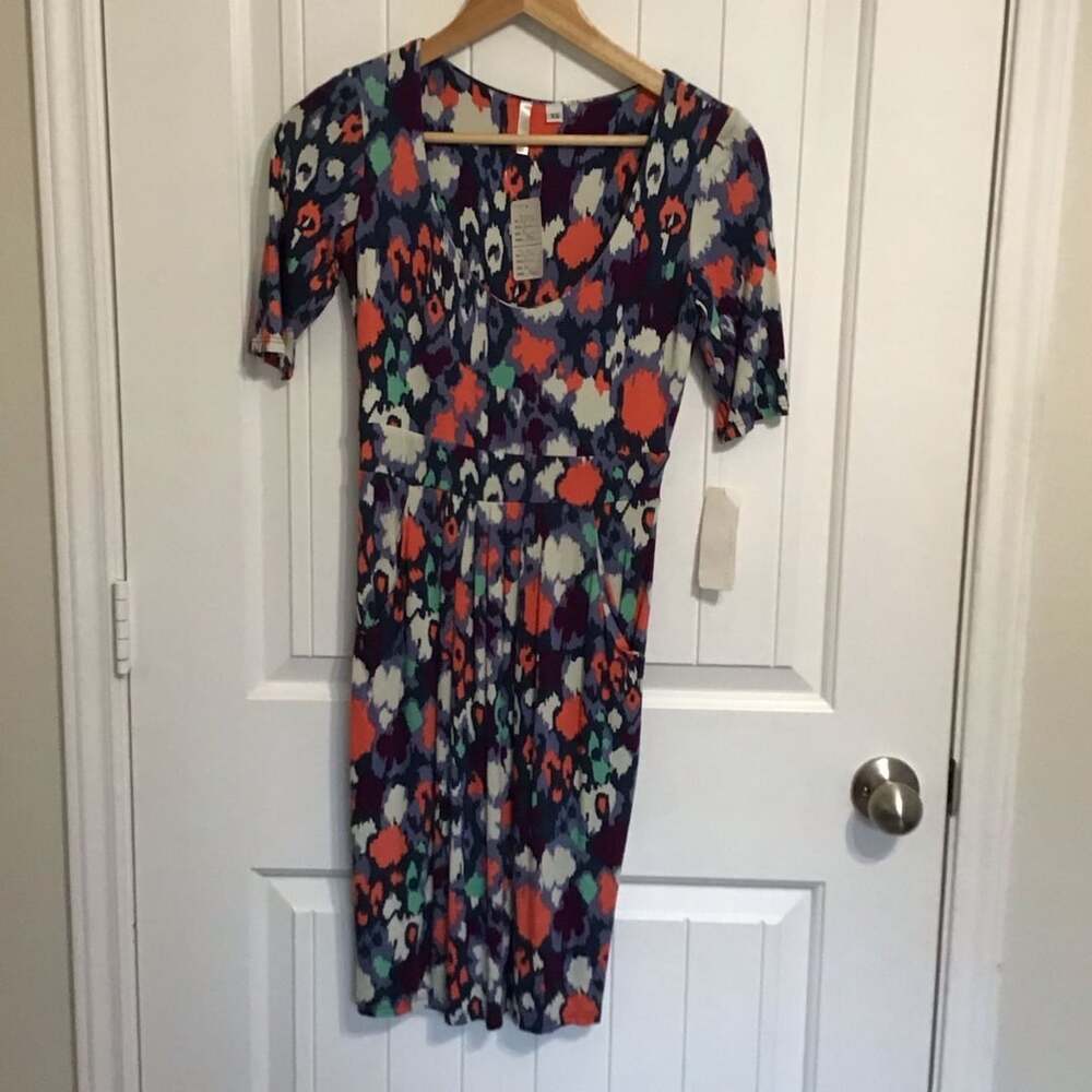 Envi Multi-Color Abstract Print Jersey Dress with Pockets Size XS 80’s Retro Y2K